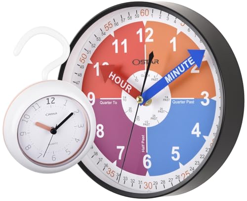OSTAR Telling Time Teaching Wall Clock Waterproof Bathroom Shower Clock