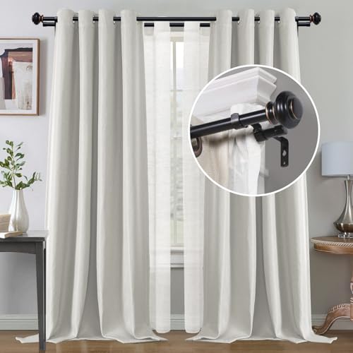 H.VERSAILTEX Double Curtain Rods for Windows 16.2 to 90.6 Inches 3/4 inch Diameter Adjustable Decorative Telescoping Double Curtain Rod with Brackets Heavy Duty Splicing Double Curtain Rods, Black
