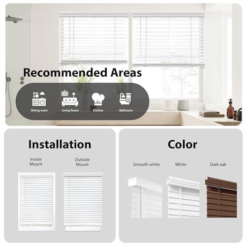 DEZ FURNISHINGS Cordless 2" Faux Wood Blind, 32" W x 48" H, White