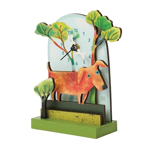 Enesco Allen Designs Dog Forest Friend Battery-Operated Wooden Desk Clock, 6.6 Inch, Multicolor