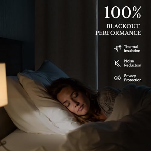 NICETOWN 100% Blackout Linen Curtains for Bedroom, W52 x L90 per Panel, Thermal Insulated & Privacy Living Room Curtains with Grey Liner, Linen Blend Draperies Farmhouse Style, 2 Panels, Natural