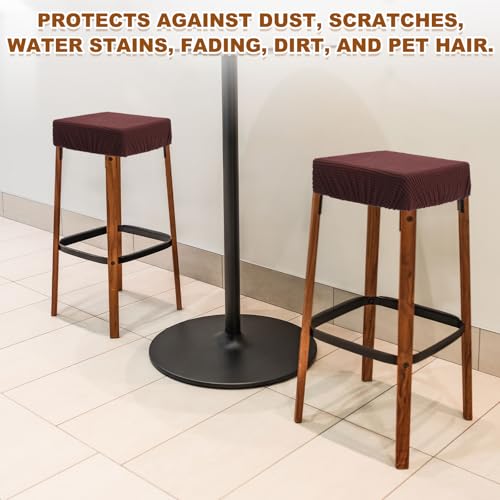 uxcell 2 Pcs Seat Covers for Dining Chairs, Bar Stool Covers Stretch Chair Seat Protector Waterproof Saddle Stools Slipcover with Elastic Band for Kitchen Bar, Textured Fleece Light Pink