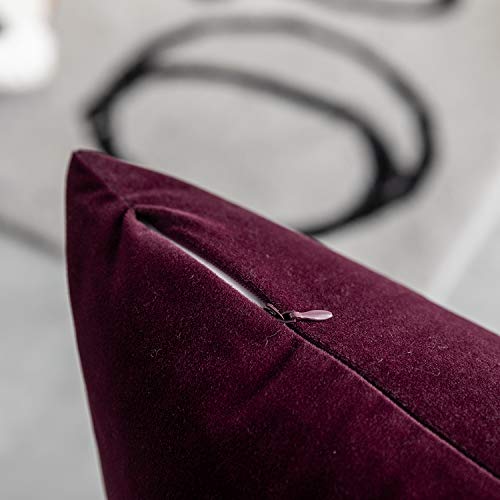 Set of 2 Comfortable Velvet Throw Pillow Cases, Decorative Solid Cushion Covers for Sofa Couch and Bed - 20"x20", Burgundy