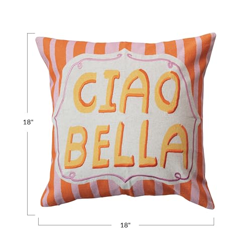 Creative Co-Op Ciao Bella Cotton and Linen Printed Pillow, Multicolor