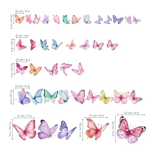 wondever Watercolor Butterfly Wall Stickers Colorful Butterflies Peel and Stick Wall Art Decals for Girls Bedroom Baby Nursery