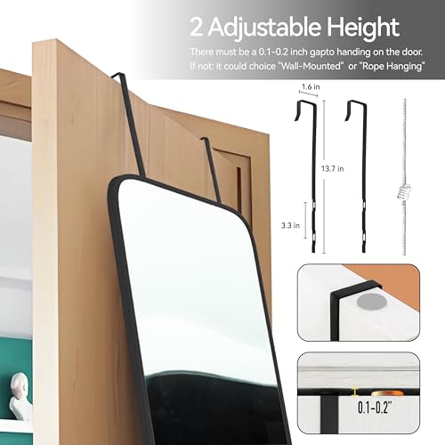SCWF-GZ 47x14 Mirror Full Body Length Door Hanging/Rope Hang/Wall Mounted Metal Frame Rectangle Mirrors for Bedroom Bathroom Dressing Living Room 47 inch Black