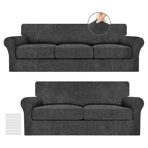 URBANLIFE Stretch Sofa Covers & Loveseat Couch Covers for 3 Cushion Sofa with 2 Cushion Sofa for Living Room Slipcover Set, Charcoal Gray