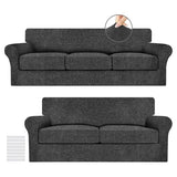 URBANLIFE Stretch Sofa Covers & Loveseat Couch Covers for 3 Cushion Sofa with 2 Cushion Sofa for Living Room Slipcover Set, Charcoal Gray