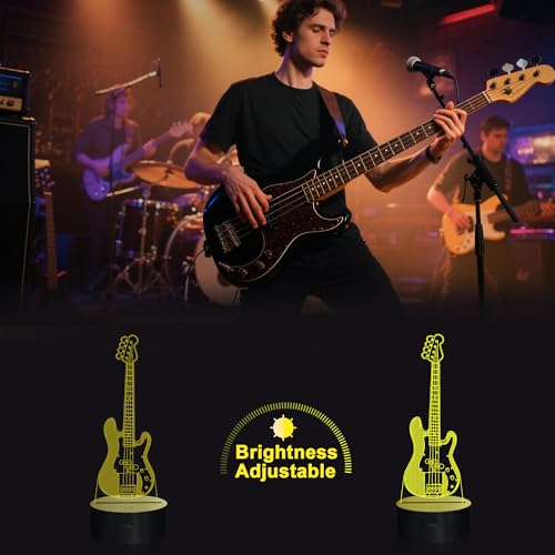 YuanDian Guitar Night Light, Electric Bass Guitar 3D LED Illusion Lamp, 16 Colors USB Powered & Battery Powered Touch Control with Remote, Creative Gifts for Teen Bass Player Music Lovers