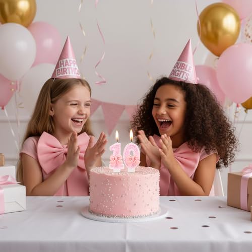 Number 10 Birthday Candle, Pink Bow Birthday Candles, Glitter Candle Cake Topper, Happy Birthday Cake Decoration Gifts, Anniversary Party Supplies for Girl