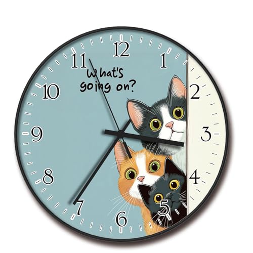 8 inch Plastic Wall Clock Battery Operated, Decorative Round Wall Clock, Quiet Wall Clock, Cat Pattern