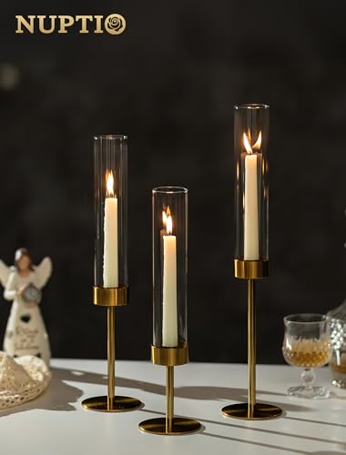 NUPTIO Hurricane Candle Holder for Centerpiece, Set of 6 Candlestick Holder