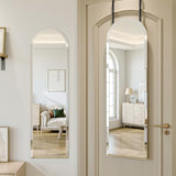 Frameless Arched Door Mirror Full Length, 48 x 14 Inch Frameless Beveled Full Body Arched Wall Mirror with 2 Hooks, Over the Door Hanging Mirror for Bedroom, Living Room, Cloakroom