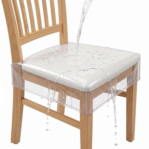 6 Pack Clear Plastic Dining Chair Covers – Heavy-Duty PVC Seat Protectors, Waterproof & Scratch Resistant, 20" x 16" x 4" Fits Most Standard Chairs with Hook and Loop Closure