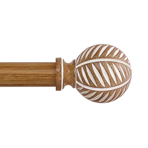 Wood Boho Curtain Rods for Windows:Wooden Farmhouse Decorative Curtain Rod for Bedroom Living Room,Heavy Duty Adjustable Rustic Bamboo Drapery Rods with Imitation Wood Grain Finials,Brown 36-88"