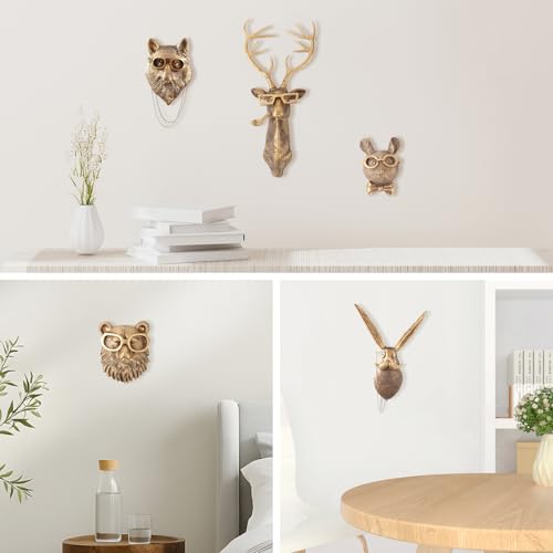 UITWMKTG Gold Animal Head Wall Decor Wall Sculpture Home Decor Statue for Living Room Office Bedroom Modern Decor for Men Women Rabbit