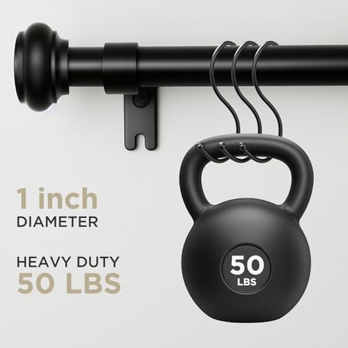Joydeco Black Curtain Rod Adjustable 32-88 Inches, 1" Diameter Heavy Duty Curtain Rods for Windows, Decorative Splicing Drapery Rods with Resin Finials for Living Room Bedroom Kitchen