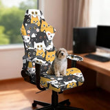 Cartoon Cat Print Gaming Chair Cover with Armrest Covers Stretch Anti Dust Furniture Protector Washable Breathable Gamer Chair Slipcover