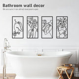 Bakovity Black Metal Wall Decor, Abstract Woman Wall Art, Minimalist Line Decor, Modern Aesthetic Metal Wall Art for Bedroom Bathroom Living Room (4 Pcs, 17 x 9 in)