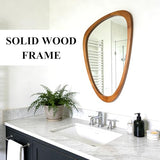 Irregular Wall Mirror Asymmetrical Bathroom Mirror, 19 x 30 Inch Wall Mounted Decorative Mirror with Wooden Frame for Living Room, Vanity, Bedroom, Entryway, Hallway