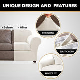 PrinceDeco Velvet Couch Cover Loveseat Covers for 2 Cushion Couch 3 Piece Sofa Covers for Dogs Washable Loveseat Covers Width Up to 72 Inch No Slip Stretch Sofa Slipcover(Medium, Porcelain)