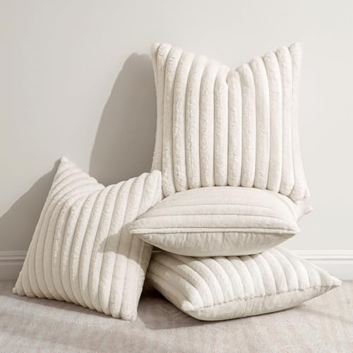 MIULEE Faux Fur Plush Decorative Throw Pillow Covers 18x18, Cream White