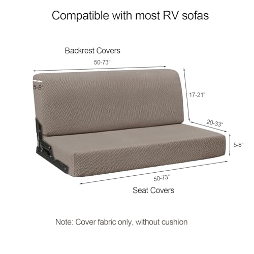 RV Couch Covers for Sofa Bed - 2-Piece Stretchable Backrest & Seat Covers for Jackknife Sleeper Sofas (Khaki)