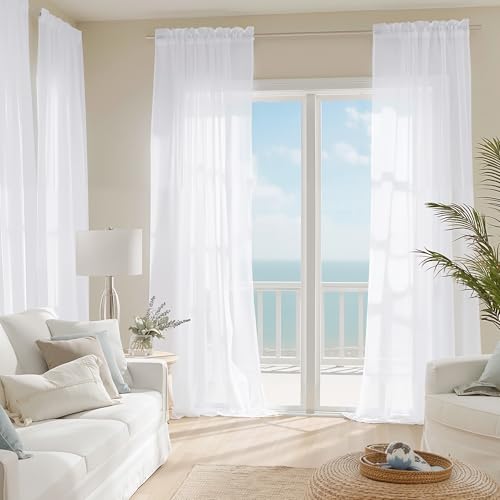 NICETOWN White Sheer Curtains 84 inches Long 4 Panels, 42 inch Wide Rod Pocket Light Filtering Drapes Translucent Modern Voile Airy & Breathable Window Treatment for Bedroom Living Room