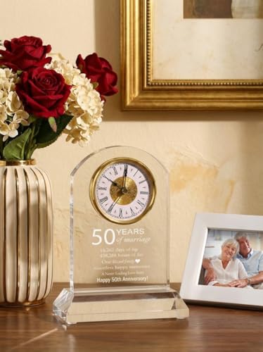 DEEWISH 50th Wedding Anniversary Clock, Best Gifts Ideas for Couple Parents Wife Husband Golden 50 Years of Marriage for Him Her
