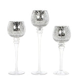 Hosley Set of 3 Crackle Metallic Glass Tealight Holders 12 Inch, 10 Inch, 9 Inch Elegant Home Decor for Ambient Lighting and Stylish Centerpieces and Gift