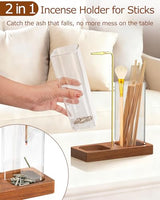 2 in 1 Incense Holder with 7.8" & 5.9" Glass Jars, Large Incense Holder for Sticks, Upside Down Incense Burner with Ash Catcher & Storage for Meditation Yoga Spa Home Decor - 20 Incense Sticks & Brush