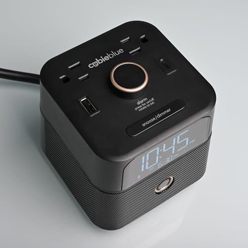 Brandstand | CubieBlue | User Friendly & Convenient Alarm Clock Charger | 2 USB Ports | 2 Tamper Resistant Sockets | Brandstand Bluetooth Speaker