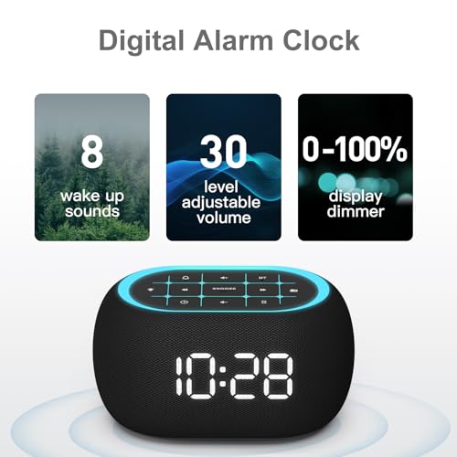 ANJANK Alarm Clock FM Radio with Bluetooth Speaker, Hi-Fi Stereo Sound, 7 Clolors Night Light, 0-100% Dimmer,8 Wake Up Sounds,16-Level Volume, Small Digital Clock with Sleep Timer for Bedroom Bedside