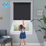 Persilux Cordless Blackout Roller Shades with Valance, Thermal Insulated Fabric Window Blinds, Free-Stop Shades for Home, Door and Bedroom (Black, 34.5"W x 64"H)