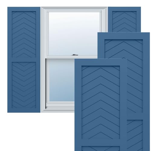 15"W x 49"H True Fit PVC Two Panel Chevron Modern Style Fixed Mount Shutters, Sojourn Blue (Per Pair - Hardware Not Included)