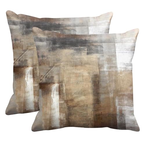 Britimes Throw Pillow Covers Modern Home Art Decor, 18 x 18 Inches Set of 2 Pillow Cases Decorative, Abstract Oil Painting Pillowcases for Bedroom, Living Room, Taupe Tan Grey Brown Beige