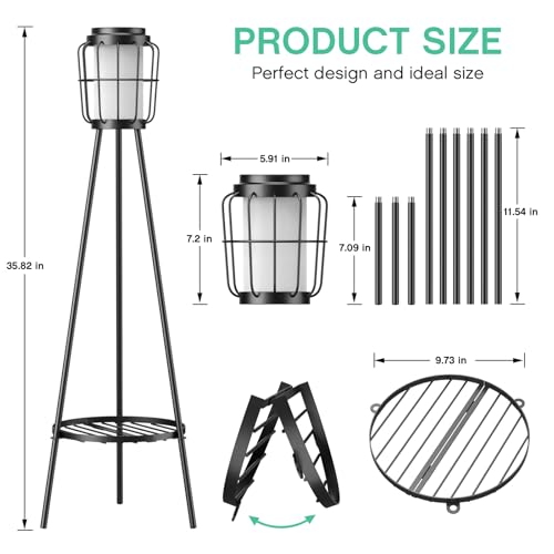 2 Pack Solar Lights with Plant Stand, Outdoor Floor Lamps, Waterproof Solar Powered Floor Lamps for Patio Deck Porch Yard Garden Decor