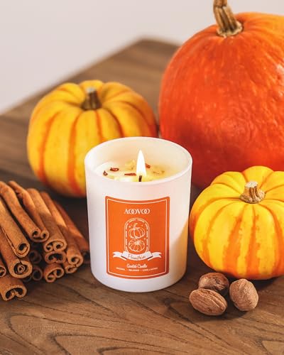 Pumpkin Scented Candles for Women - Aromatherapy Candle with Crystals Inside, 7oz Soy Candles for Home Scented, Christmas Birthday Gifts Candle for Women Mom