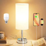 Dicoool Touch Table Lamp for Bedroom, 3 Way Dimmable Bedside Lamp with USB C & A Charging Ports - Small Desk Lamp for Dorm Room, College, Kids, Office, Living Room, White