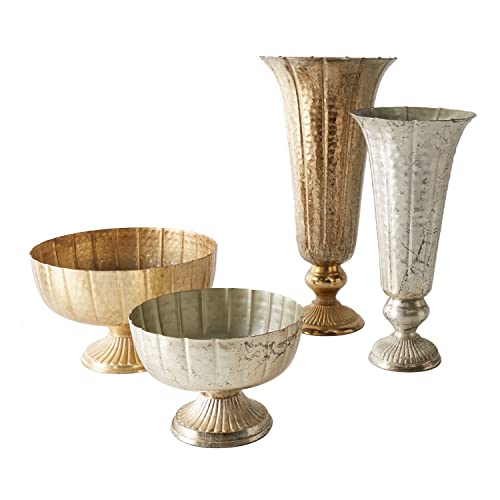Accent Decor Distressed Gold Metal Compote Bowl | Gold Compote Vase l Lita Metal Vase l Indoor and Outdoor Compote for Any Event