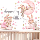 Pink Bunny Nursery Wall Decals-Baby Girl Room Rabbit Wall Decor, Animal Stickers for Kids Playroom, Toddler Bedroom and Nursery Decoration, Removable Vinyl Decals, Peel and Stick Easy to Apply.