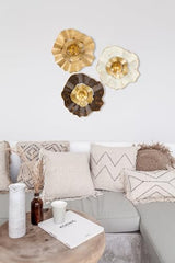 Briful 12" Gold Wall Décor Pack of 3 Metal Flower Plate Wall Art Modern Accent Hanging Wall Decorations For Home Office Bedroom Or Living Room Wall Sculptures