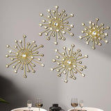 Blulu 4 Pcs Metal Wall Decor Bling Crystal Wall Art Cast Iron Rhinestones Sunburst Decor Starburst Art Hanging Diamond Accents Home Decorative for Living Room Bedroom Entryway(Gold)