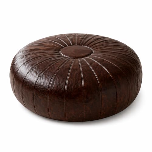Handmade Moroccan Leather Pouf – Delivered Unstuffed – Ottoman, Footstool, Footrest, Hassock, Floor Cushion – Artisan Crafted (Dark Brown, 22" D x 22" W x 12" H)