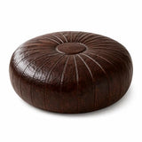 Handmade Moroccan Leather Pouf – Delivered Unstuffed – Ottoman, Footstool, Footrest, Hassock, Floor Cushion – Artisan Crafted (Dark Brown, 22" D x 22" W x 12" H)