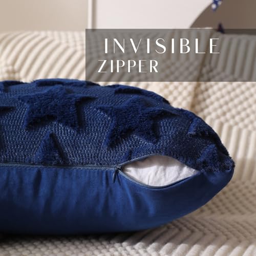 DFXSZ 4th of July Pillow Covers 18x18 inch Set of 2 4th of July Decor Blue Stars Decoration Soft Plush Faux Fur Jacquard Throw Pillows Independence Day Decorations for Bedroom Sofa Holiday PTK025A18
