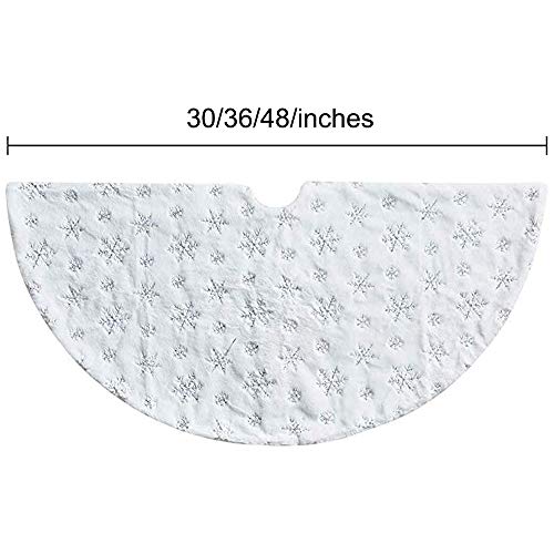 Christmas Tree Skirt 30/36/49 inches Xmas White Tree Skirts Snowflake Embroidery for Christmas Decorations Holiday Party 198 Silver 78