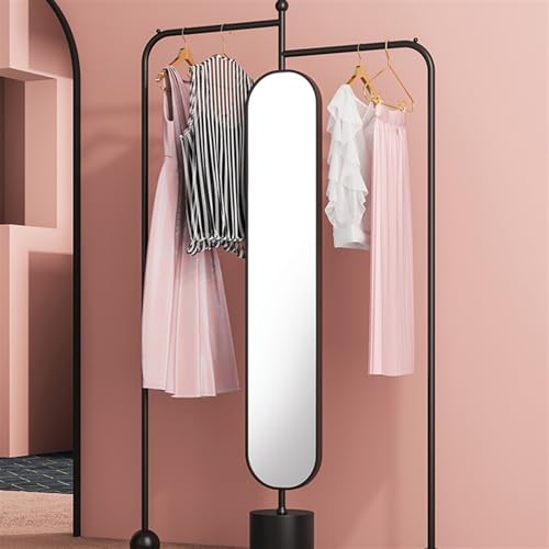 Decorative Rotating Bedroom Floor-Standing Mirror and Coat Rack Living Room Corner Full-Length Hanging Clothes Home for Living Room(Black)