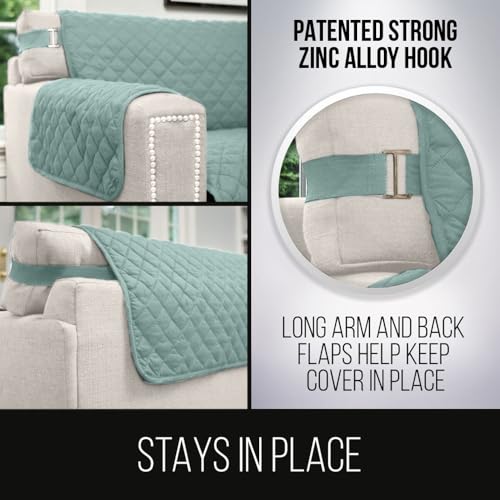 Sofa Shield® Couch Armchair Covers for Dogs, Reversible Furniture Protector with Strap, Stain and Tear Resistant Cushion Cover, 23 inch Seat, Machine Washable Slipcover Pets, Cats, Seafoam Cream