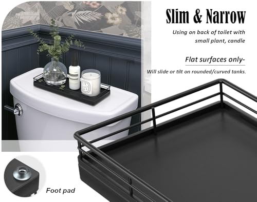 Bathroom Tray for Counter, Oak Wood 11" L Small Vanity Tray for Dresser Tops Perfume Jewelry Makeup Candle Soap Sponge Holder for Kitchen Countertop Organizer Coffee Table Decor Bar Black